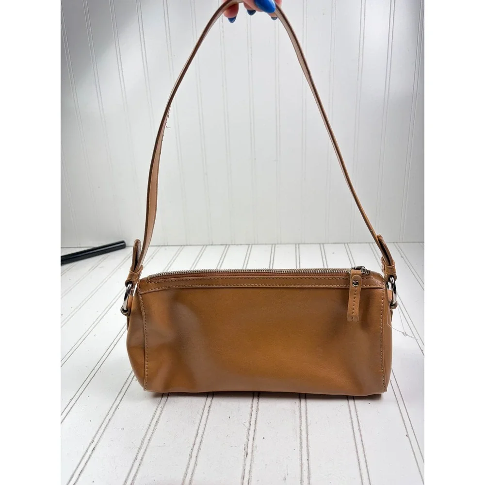 Nine West Vintage Y2K Small Tan Brown Leather Minimalist Baguette Shoulder Bag
